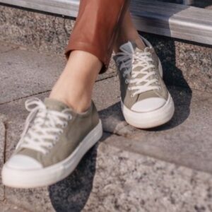 JK Designs Olive Green Low-Top Lace-Up Sneakers for Women